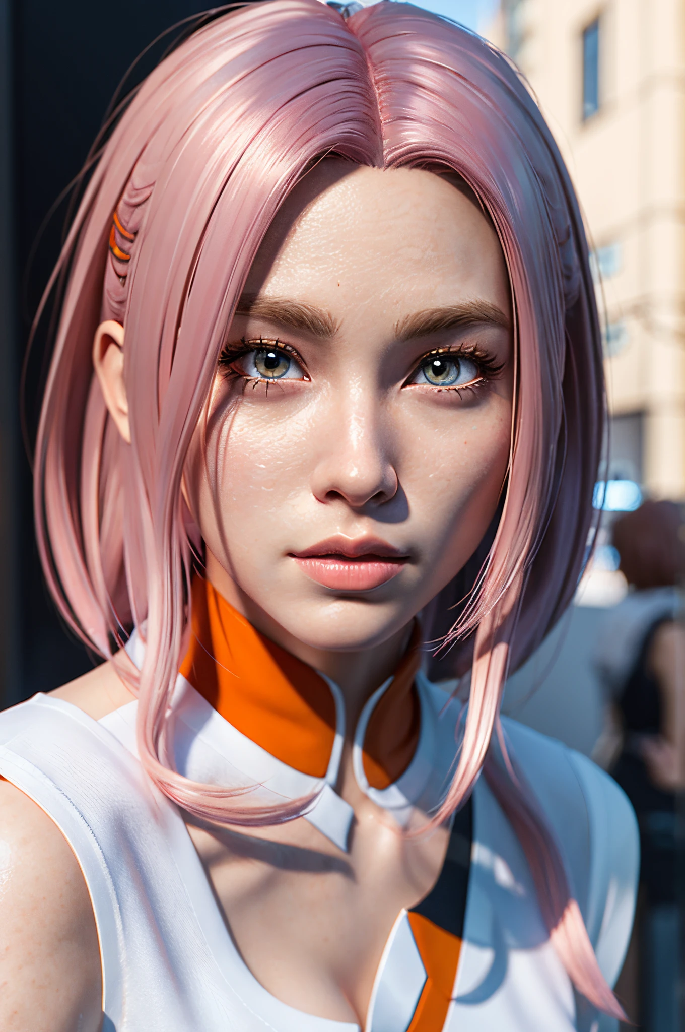 a close-up of a woman with pink hair and a white shirt, pink wispy hair, Kunstwerk im Stil von Guweiz, flowing pink hair, inspiriert von Yanjun Cheng, kawaii realistic portrait, photorealistic anime girl render, 3-D-Anime realistisch, Anime-Realismus-Stil, Realistischer Kunststil, Realistischer Anime-Artstyle, 8k artgerm bokeh