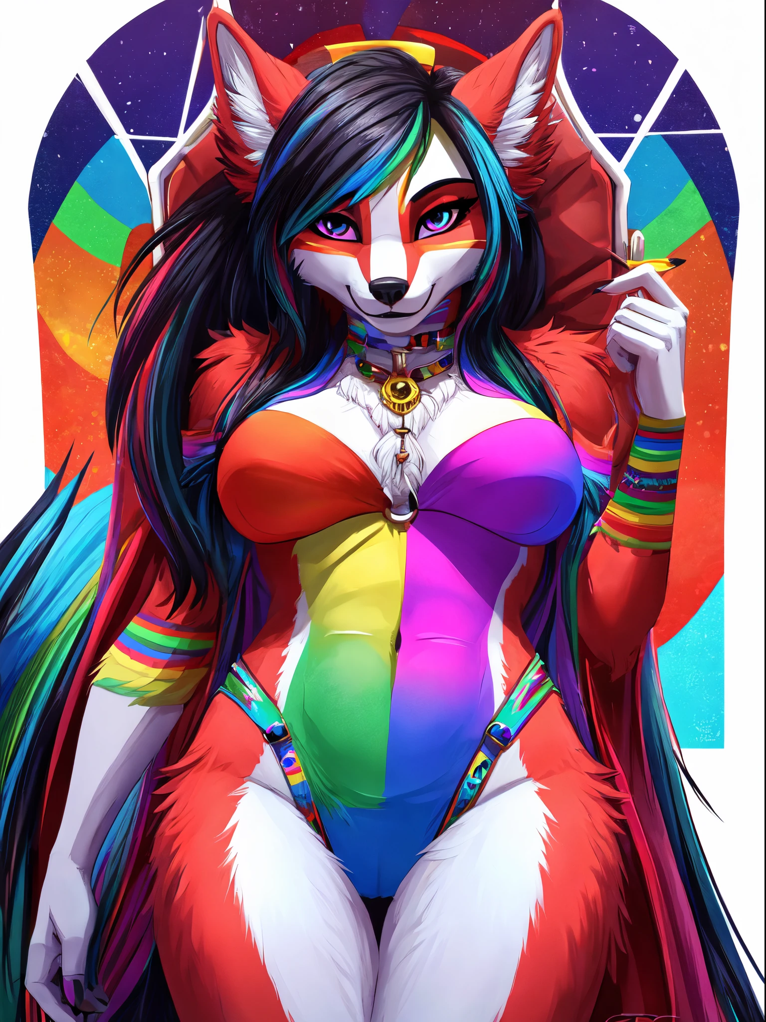 8k . 4k , Meisterwerk , Much details , beautiful , Furry , psycedelic ,  Fursona female , Fur , sexy , skinny , rollplay , traumhafte landschaft , have fun , Pride , regenbogen