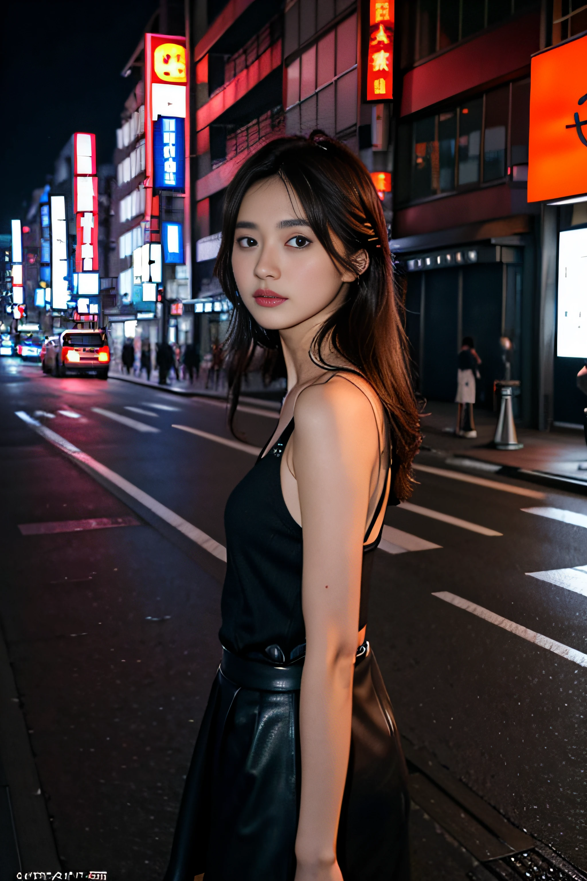 1girls, tokyo street,Nacht, Stadtbild,Lichter der Stadt, upper body,nahaufnahme, 8K, RAW-Foto, best quality, Meisterwerk,realistisch, fotorealistisch,