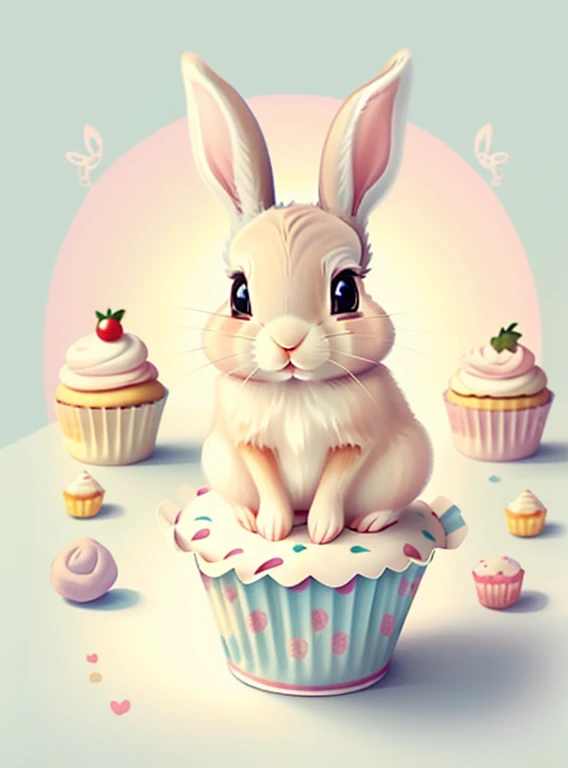 (cute rabbit with a colour bow and cupcakes), Munchkin ,Geometric multidimensional wall portrait, livro de arte, Tchibi,
Yang08k, Beautiful, Colouring,
Obras, of the highest quality, best quality, Arte Oficial, Beautiful and Aesthetic,