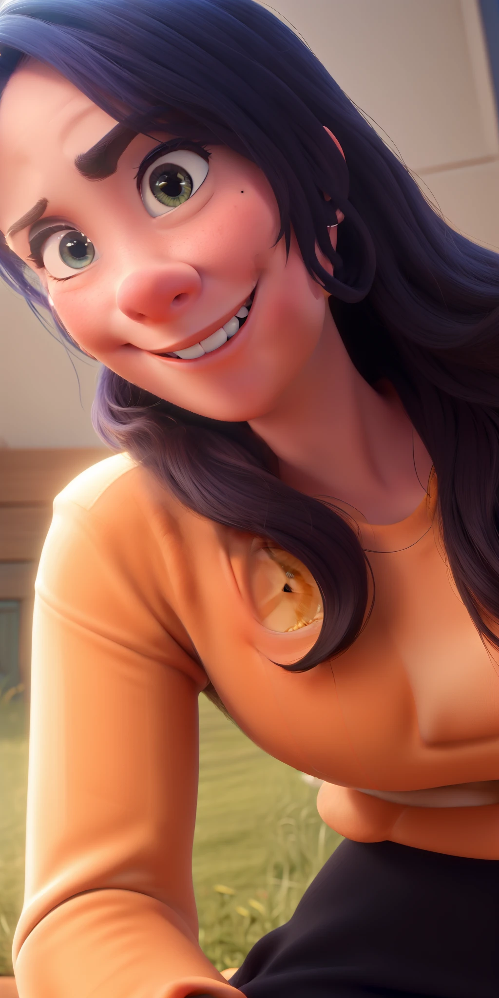 Criar imagem disney pixar desta foto de uma mulher