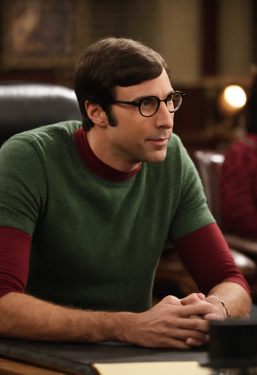 A photo of Howard at an astronomy club meeting, eagerly discussing the latest breakthroughs in space exploration.,The Big Bang Theory,Woward is a man with a large nose, brown bowl cut, and wears turtlenecks, male