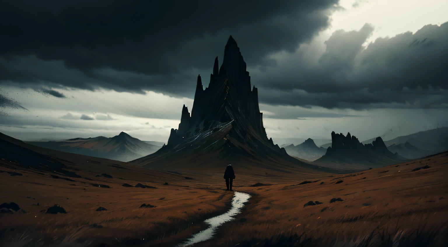Dark art, horror art, tundra, short brown grass, dark sky, Dark art