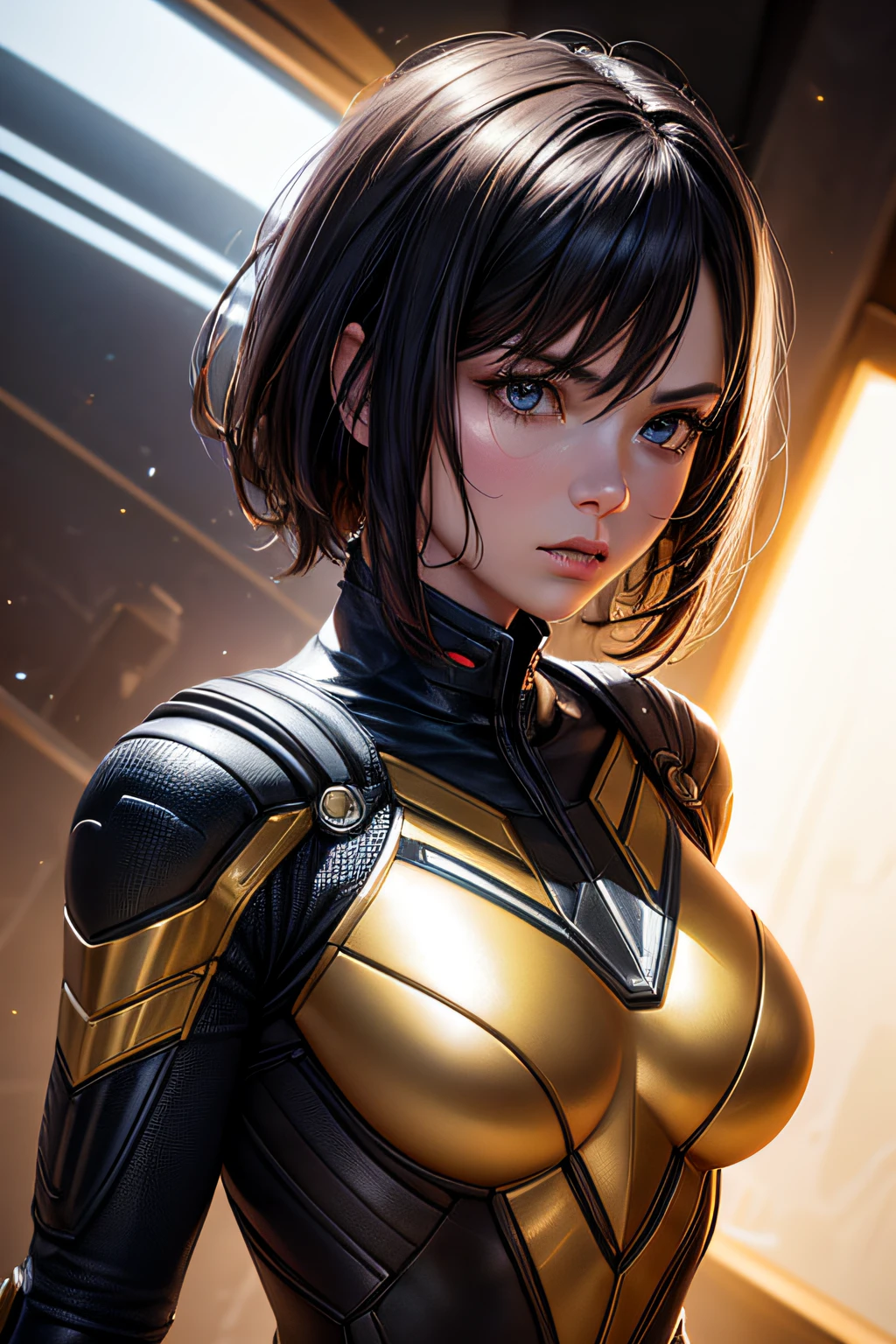 superhero Wasp, Hope van Dyne, movie accurate costume, helmet,  combat stance, highly detailed, vibrant appearance, creative behavior, extremly detailed, imaginative, sensual, spontaneous, highest quality, skin texture, intricate details, (cinematic lighting), RAW photo, 8k, masterpiece,best quality,ultra-detailed,very detailed illustrations,extremely detailed,intricate details,highres,super complex details,extremely detailed 8k cg wallpaper,