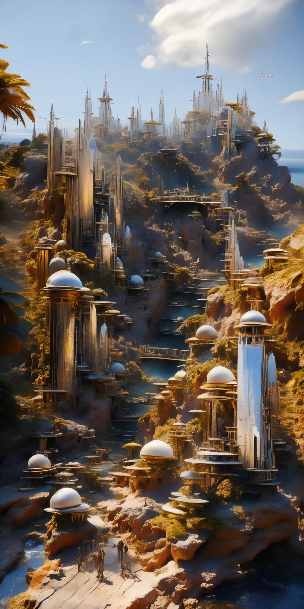 Crystal spires and togas, dancing with the birds, singing beside the streams, beach