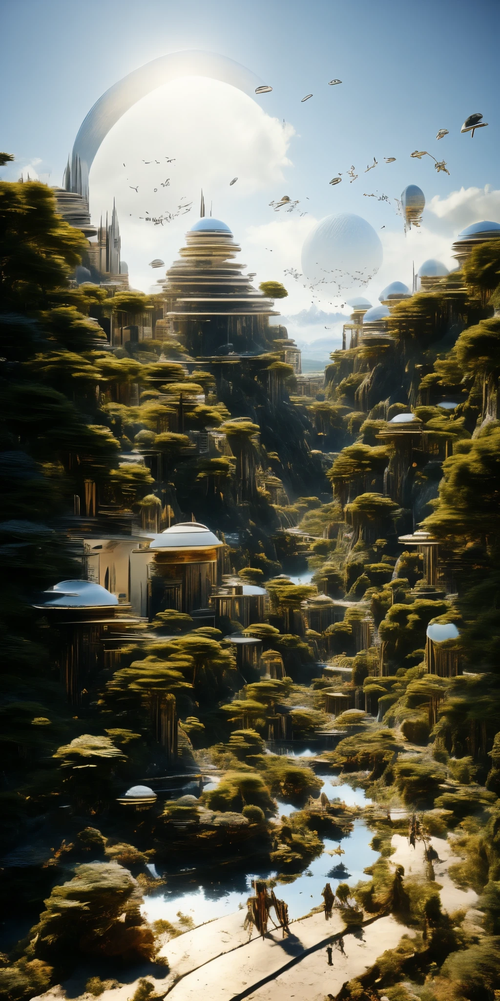 Crystal spires and togas, dancing with the birds, singing beside the streams, beach