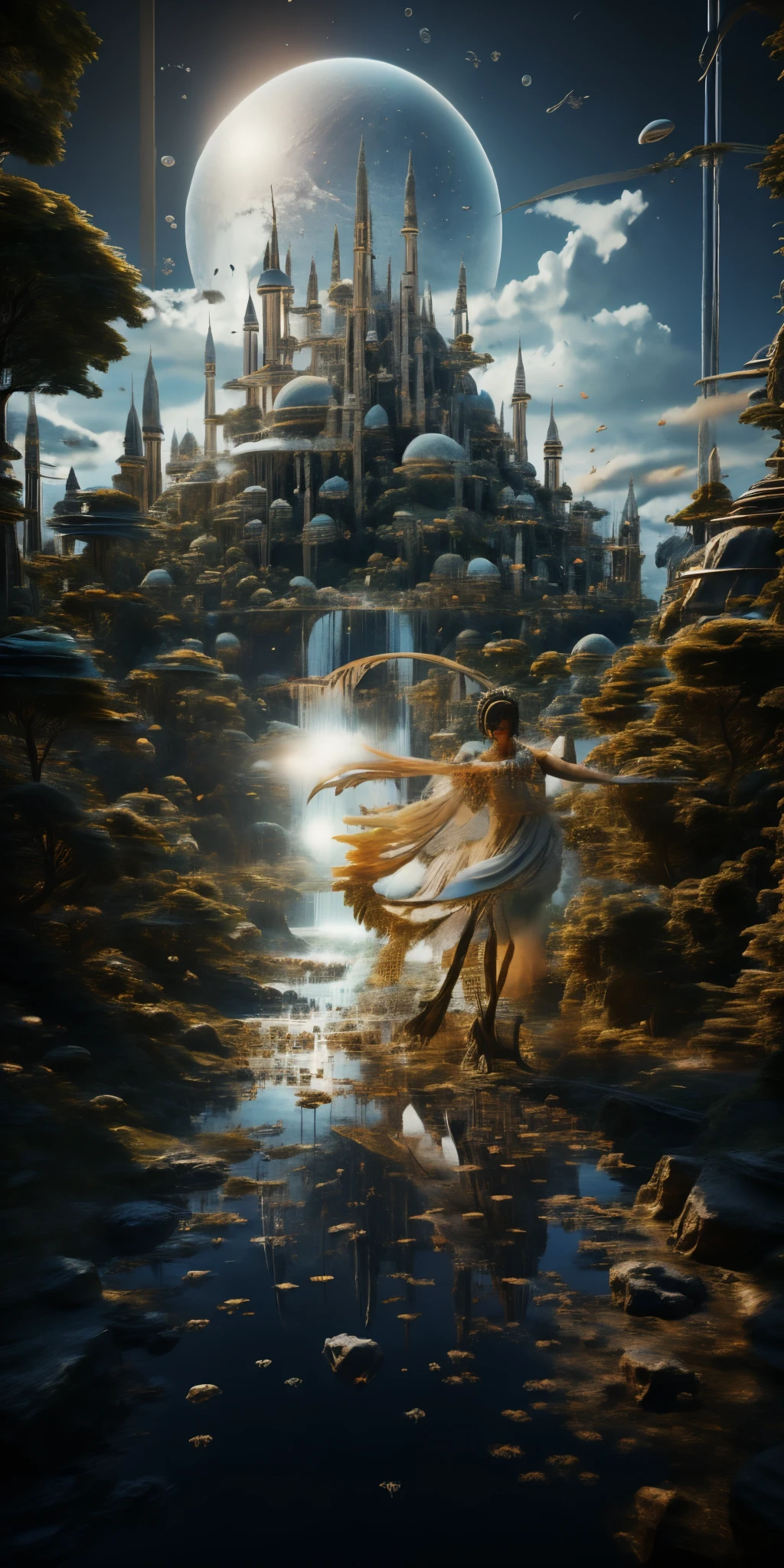 Crystal spires and togas, dancing with the birds, singing beside the streams, beach