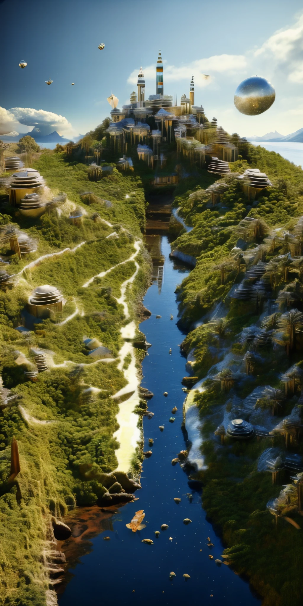 Crystal spires and togas, dancing with the birds, singing beside the streams, beach