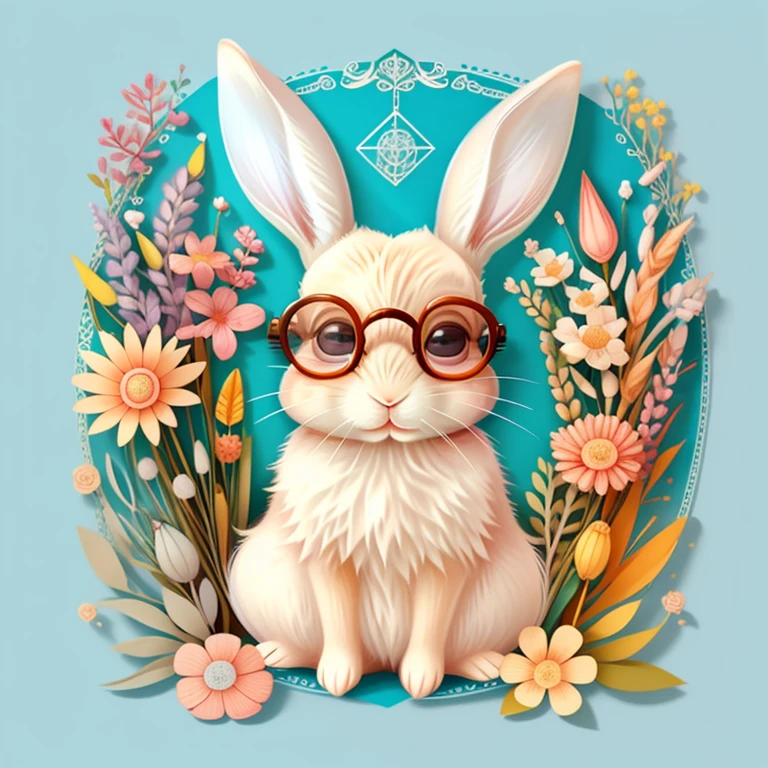(cute baby rabbit with glasses and flowers), Munchkin ,Geometric multidimensional wall portrait, livro de arte, Tchibi,
Yang08k, Beautiful, Colouring,
Obras, of the highest quality, best quality, Arte Oficial, Beautiful and Aesthetic,