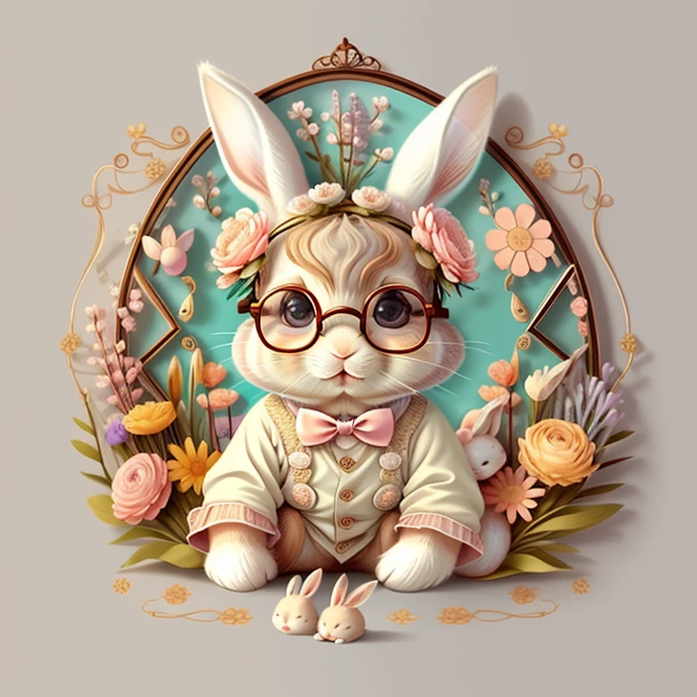 (cute baby rabbit with glasses and flowers), Munchkin ,Geometric multidimensional wall portrait, livro de arte, Tchibi,
Yang08k, Beautiful, Colouring,
Obras, of the highest quality, best quality, Arte Oficial, Beautiful and Aesthetic,