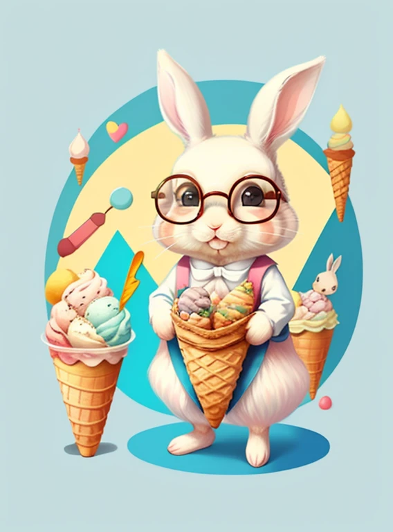(cute rabbit with glasses and ice cream), Munchkin ,Geometric multidimensional wall portrait, livro de arte, Tchibi,
Yang08k, Beautiful, Colouring,
Obras, of the highest quality, best quality, Arte Oficial, Beautiful and Aesthetic,