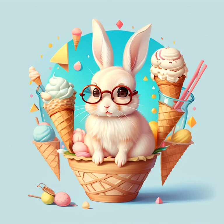(cute baby rabbit with glasses and ice cream), Munchkin ,Geometric multidimensional wall portrait, livro de arte, Tchibi,
Yang08k, Beautiful, Colouring,
Obras, of the highest quality, best quality, Arte Oficial, Beautiful and Aesthetic,