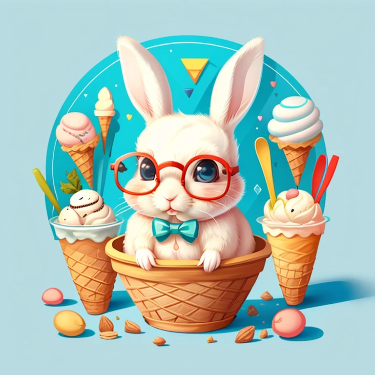 (cute baby rabbit with glasses and ice cream), Munchkin ,Geometric multidimensional wall portrait, livro de arte, Tchibi,
Yang08k, Beautiful, Colouring,
Obras, of the highest quality, best quality, Arte Oficial, Beautiful and Aesthetic,