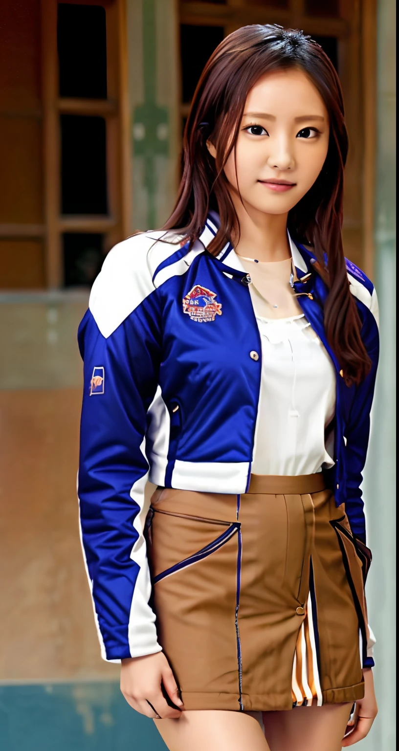 There is a woman posing wearing a short skirt and jacket., korean female fashion model, tzuyu from twice, cropped shirt(With Jacket), Portrait of female Korean idol, inspired by Sim Sa-jeong, Choi Hong Hwa, park ji-min, Hwang Se - On, lee ji-eun, lee ji - eun, jisoo from blackpink, Korean Girl