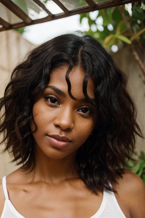 realistic face black woman with natural hair with beautiful eyes, she is 30 years old