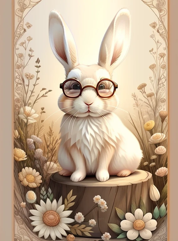 (cute brown and white baby rabbit with glasses and flowers), Munchkin ,Geometric multidimensional wall portrait, livro de arte, Tchibi,
Yang08k, Beautiful, Colouring,
Obras, of the highest quality, best quality, Arte Oficial, Beautiful and Aesthetic,