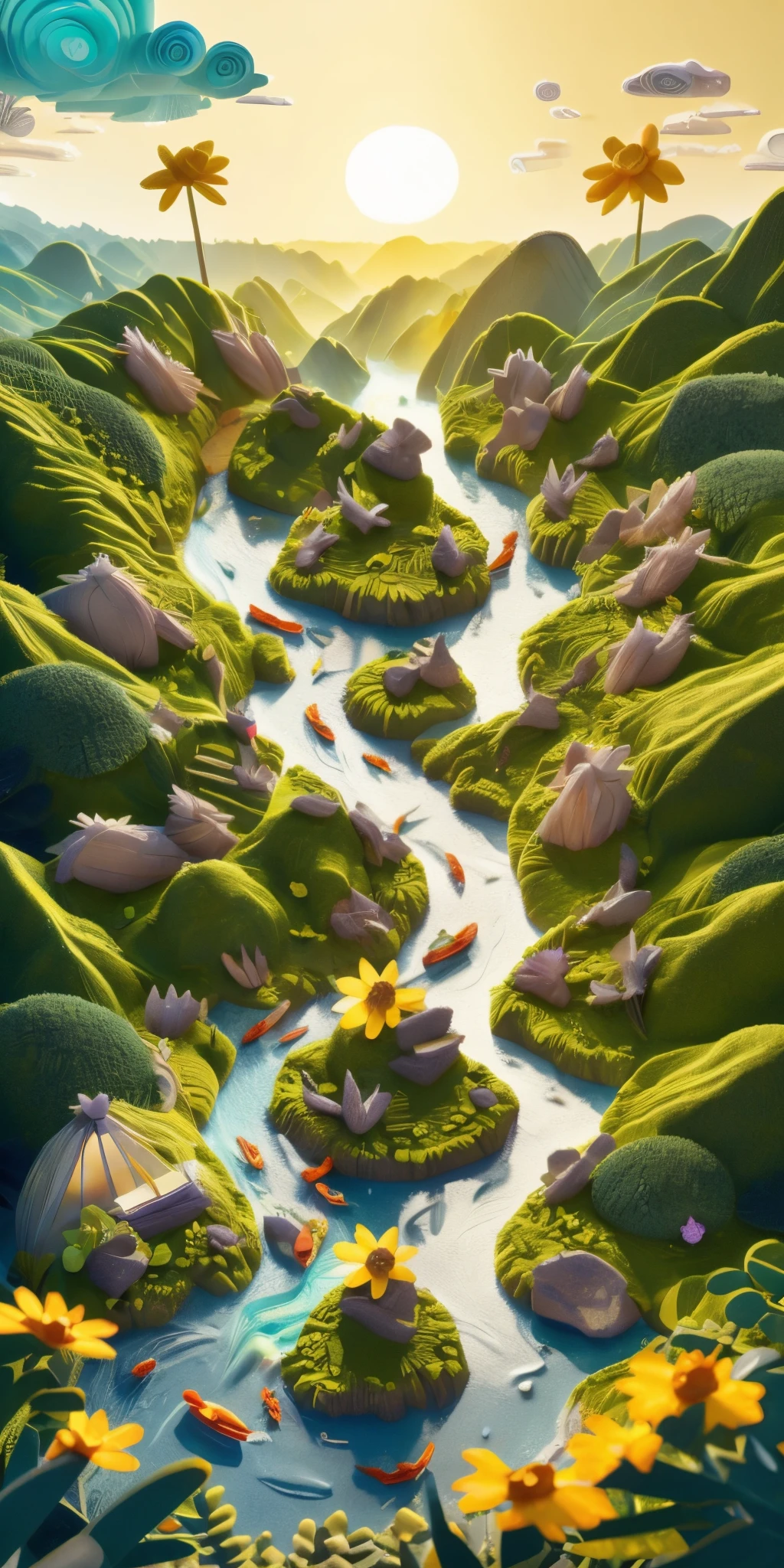 Crystal spires and togas, dancing with the birds, singing beside the streams, beach