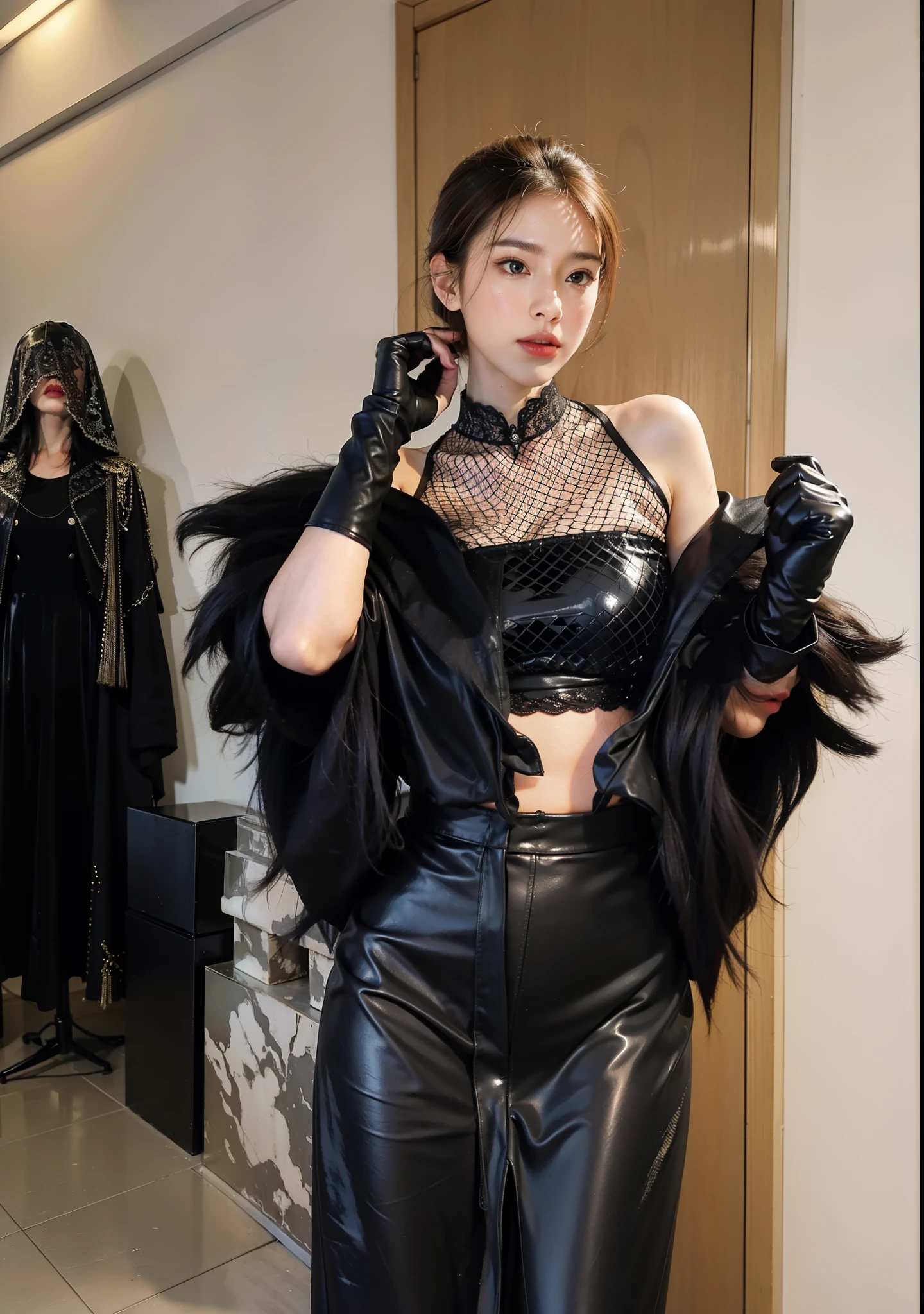 Imperial sister，A detailed eye，Detailed faces，mature face，Ripe body，Tall figure，alluring figure，legs long，4K，k hd，fleshy feeling，White translucent lace，Fair and plump figure，Nice face，Cherry small mouth，beautiful and delicious（3D royal sister），a plump buttocks，leather pants gelcoat，shiny leggings，wonderful dress