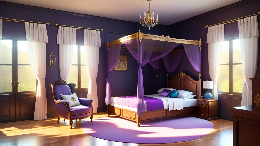 purple bedroom, contemporary style, fantasy imagery, taylor swift inspired