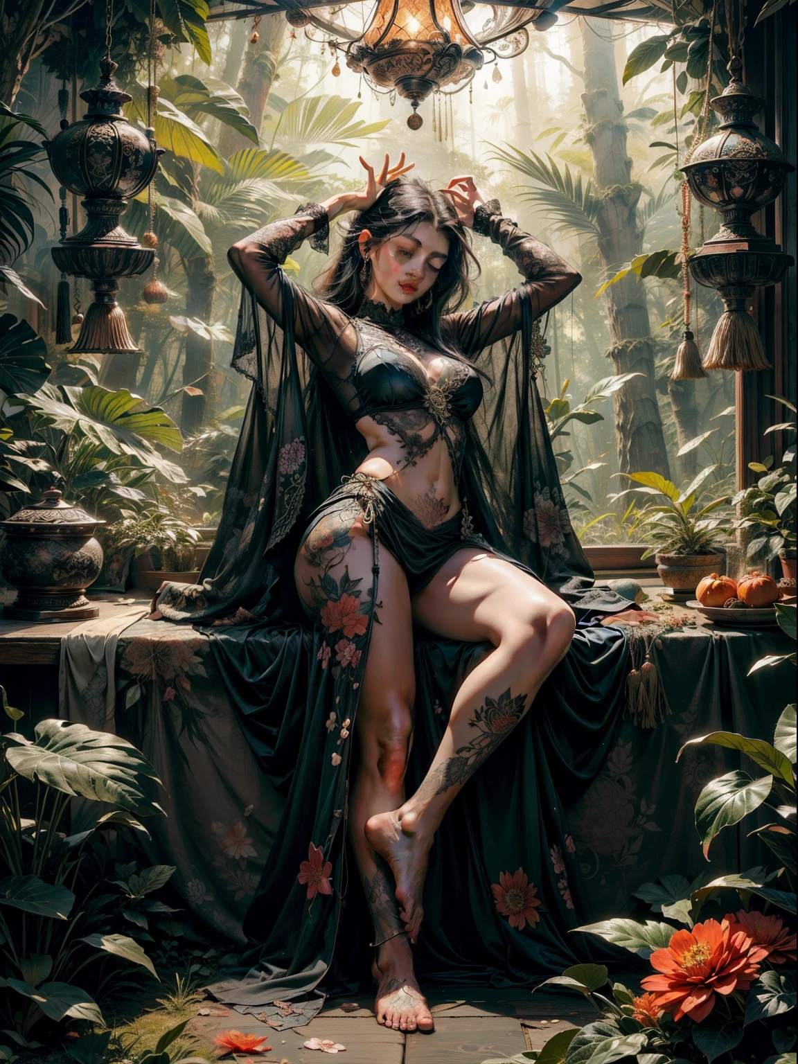 1sexy girl with forest clothes, flowers, leaves, mandalas, fractal,, Sleeping Beauty, by Bella🦋 full body, beautiful girl sleeping, room with mirror, girl sleeping on bed and sheets, old clock and lamp on table, full body, black hair, Transparent clothing,open legs, view of pubic hair, 1 sexy girl in transparent forest clothes,exposed breasts, open transparent t-shirt,mandala and flower tattoos, La mejor calidad, Obra maestra, llustration, muy delicado y hermoso, muy detallado, CG, Unidad, Fondo de pantalla de 8k, ridiculous, huge filesize, lente muy ancha, Luz suave,Sleeping Beauty, by Bella🦋 full body, beautiful girl sleeping, full body, black hair, Transparent clothing, slight smile,, open legs, view of pubic hair, 1 sexy girl in transparent forest clothes,exposed breasts, open transparent t-shirt,mandala and flower tattoos, La mejor calidad,