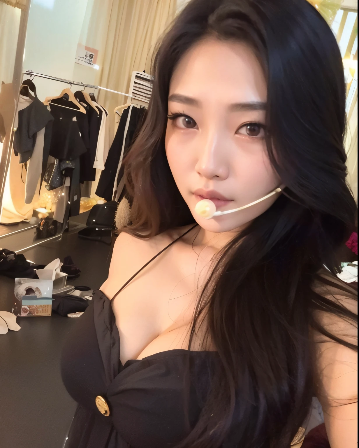 araffada asian woman with a toothbrush in her mouth in a dressing room, Chica coreana, Hermosa mujer surcoreana, Hermosa joven coreana, Xintong Chen, Jaeyeon Nam, Jinyoung Shin, Heonhwa Choe, Tu teta, Hermosa joven coreana, 韓国アイドル, Wenfei Ye, Hermosa modelo china, Gongbi, Mujer coreana