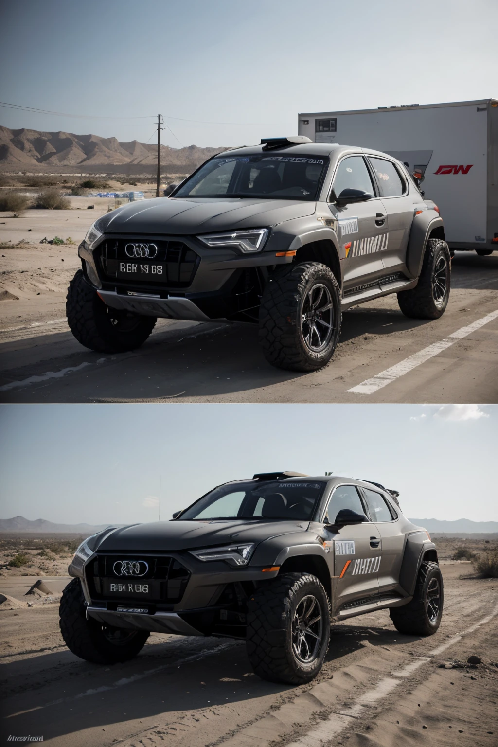 audi futuristic electric dakar car in front orthographic view