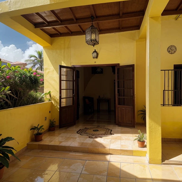 Casa amarela, janelas roxas.