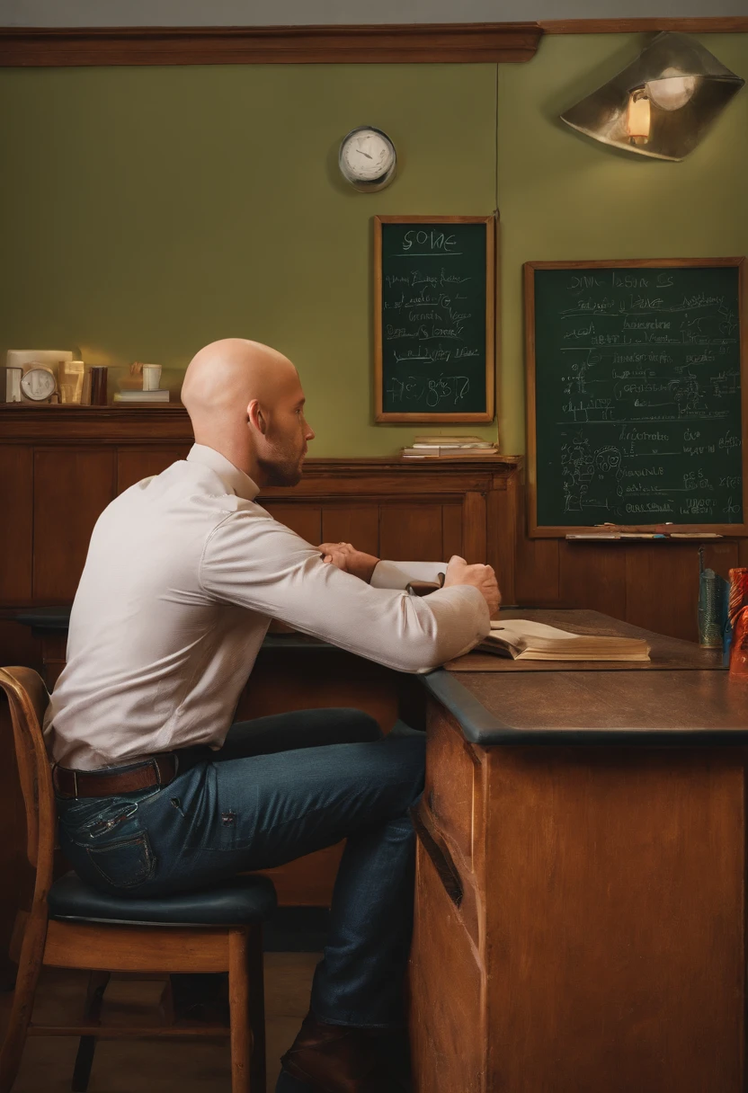 The image is of a classroom with students and a chalkboard.,original,Jonny Sins is the adult film star with a bald head. , male