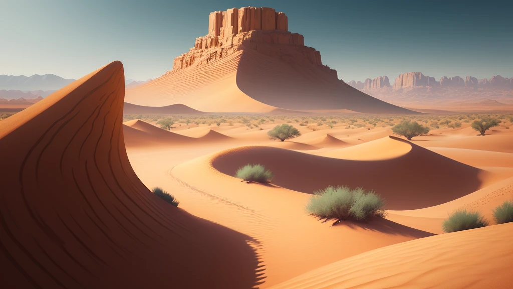 Yellow sand in the sky，The background is a vast desert, Desert oasis，digital landscape art, Detailed scenery – width 672, landscape artwork, Environmental design illustration, Landscape art detailed, Desert oasis landscape, concept-art, 4k highly detailed digital art, 4k digital painting, 4k digital painting, stunning digital illustration, Desert background, digital painting concept art, detailed digital painting