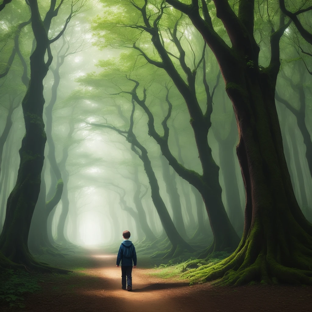 A boy standing in the shadow of tree with deep thinking