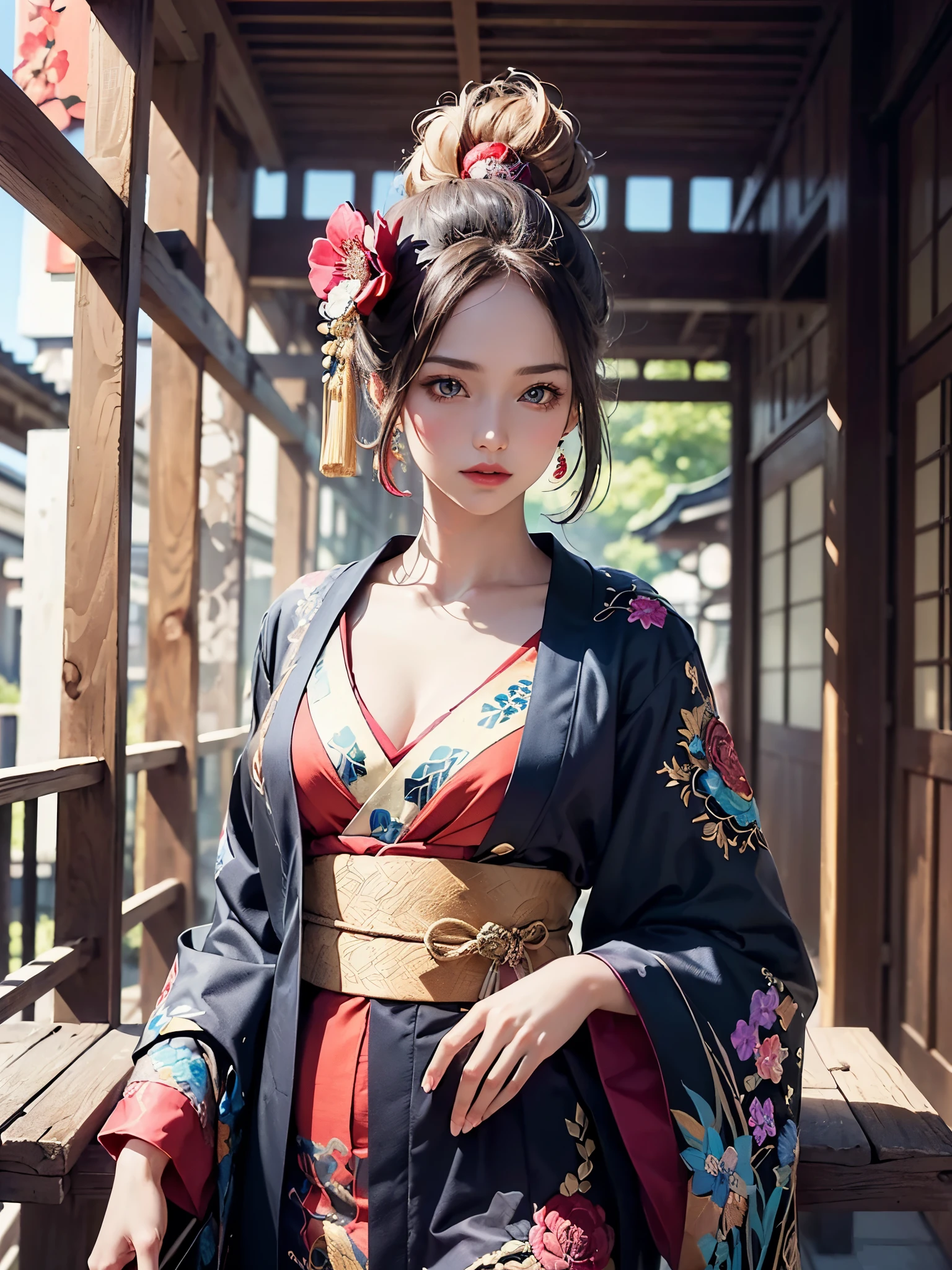 (masterpiece, top quality, best quality, official art, beautiful and aesthetic:1.2), (1girl),elaborate costume(Luxurious Japan kimono(Colorful kimono(detailed embroidery))), extreme detailed,(Fractal art),colorful,highest detailed,Mandala in the background