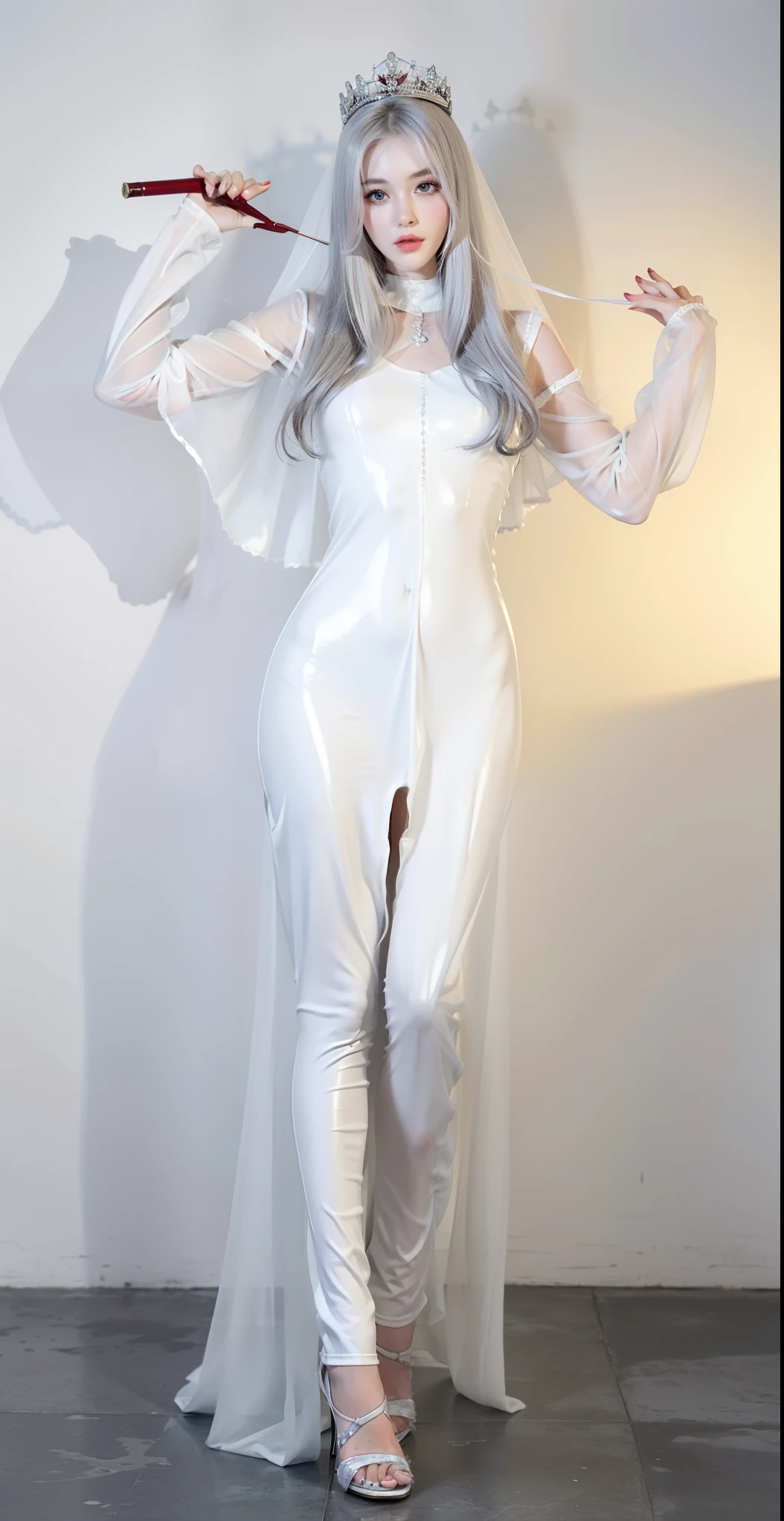 Imperial sister,A detailed eye,Princess Snow White,Snow Queen,Wear a crown on your head,Detailed faces,mature face,Ripe body,Tall figure,alluring figure,legs long,4K,k hd,fleshy feeling,White translucent lace,Fair and plump figure,Nice face,Cherry small mouth,beautiful and delicious(3D royal sister),a plump buttocks,gloss gel coat,A foot with normal five toes