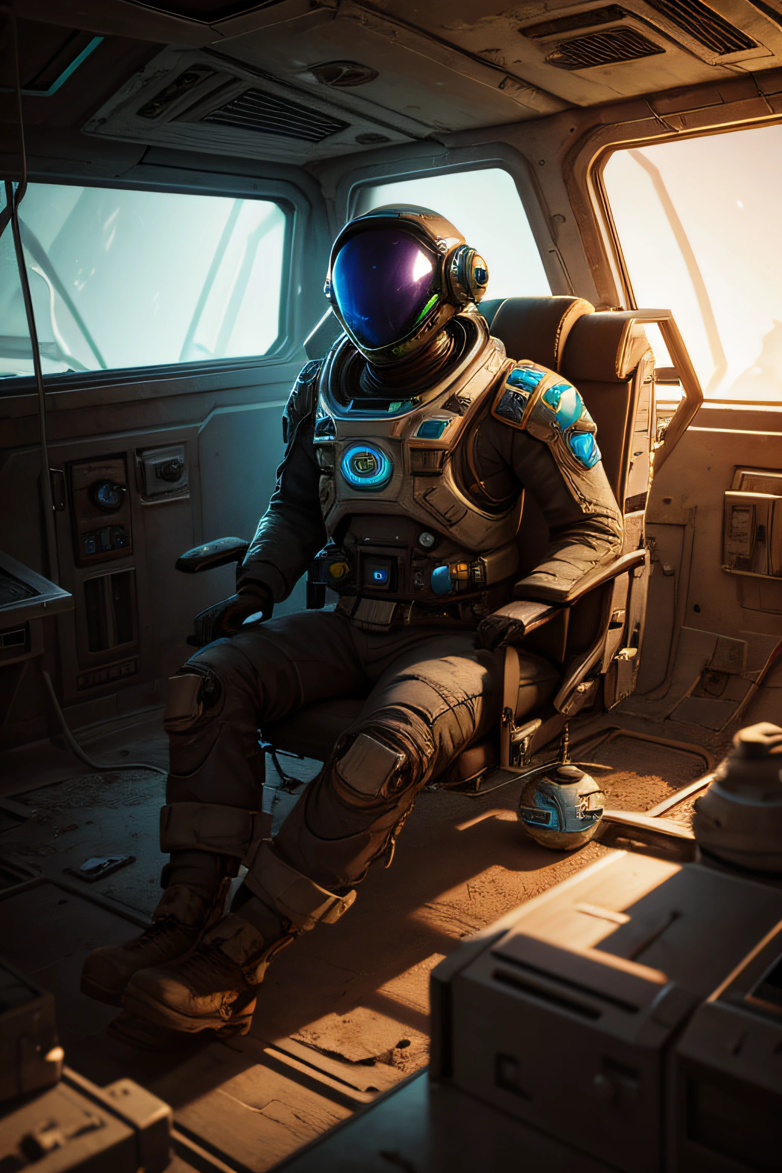 ancient fossilized alien astronaut found in an abandoned spaceship on a distant planet octane high definition rendering