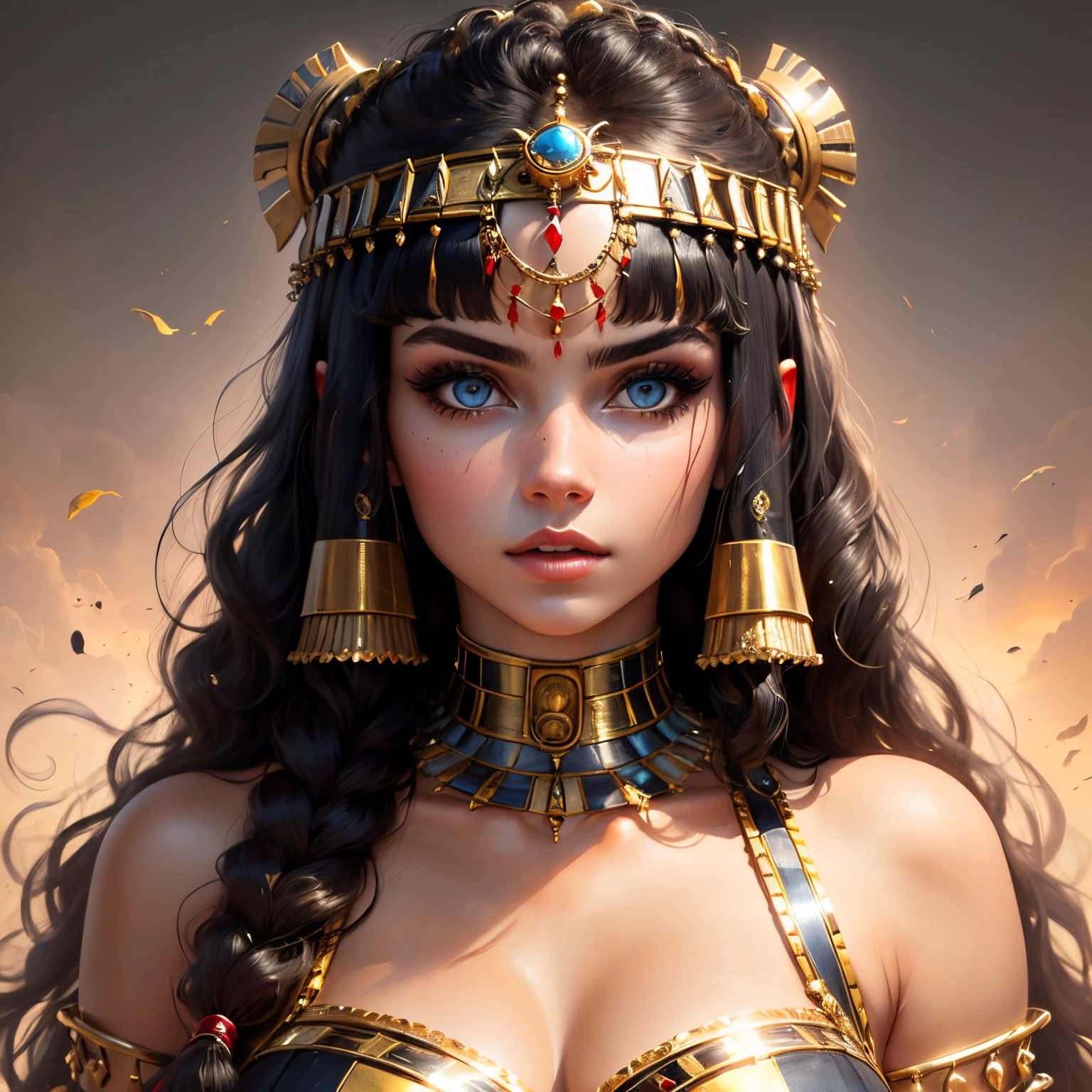 Girl with Cleopatra's curly hair with a very striking look