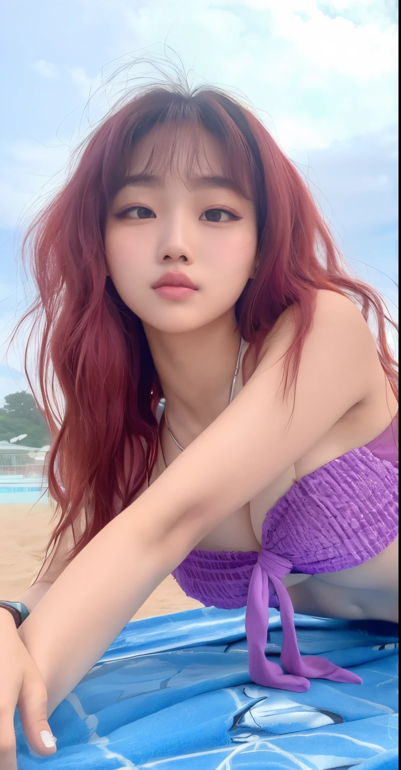 Arafa woman in a purple bikini sitting on a blue towel, Lalisa Manobal, Lalisa Manoban do Blackpink, Dom Yunjoo, Jaeyeon Nam, Parque Ji-min, TaeJune Kim, Choi, Heonhwa Choe, Jinyoung Canela, linda mulher coreana jovem, jossi do blackpink, Mulher sul-coreana bonita, Parque Roseanne do Blackpink