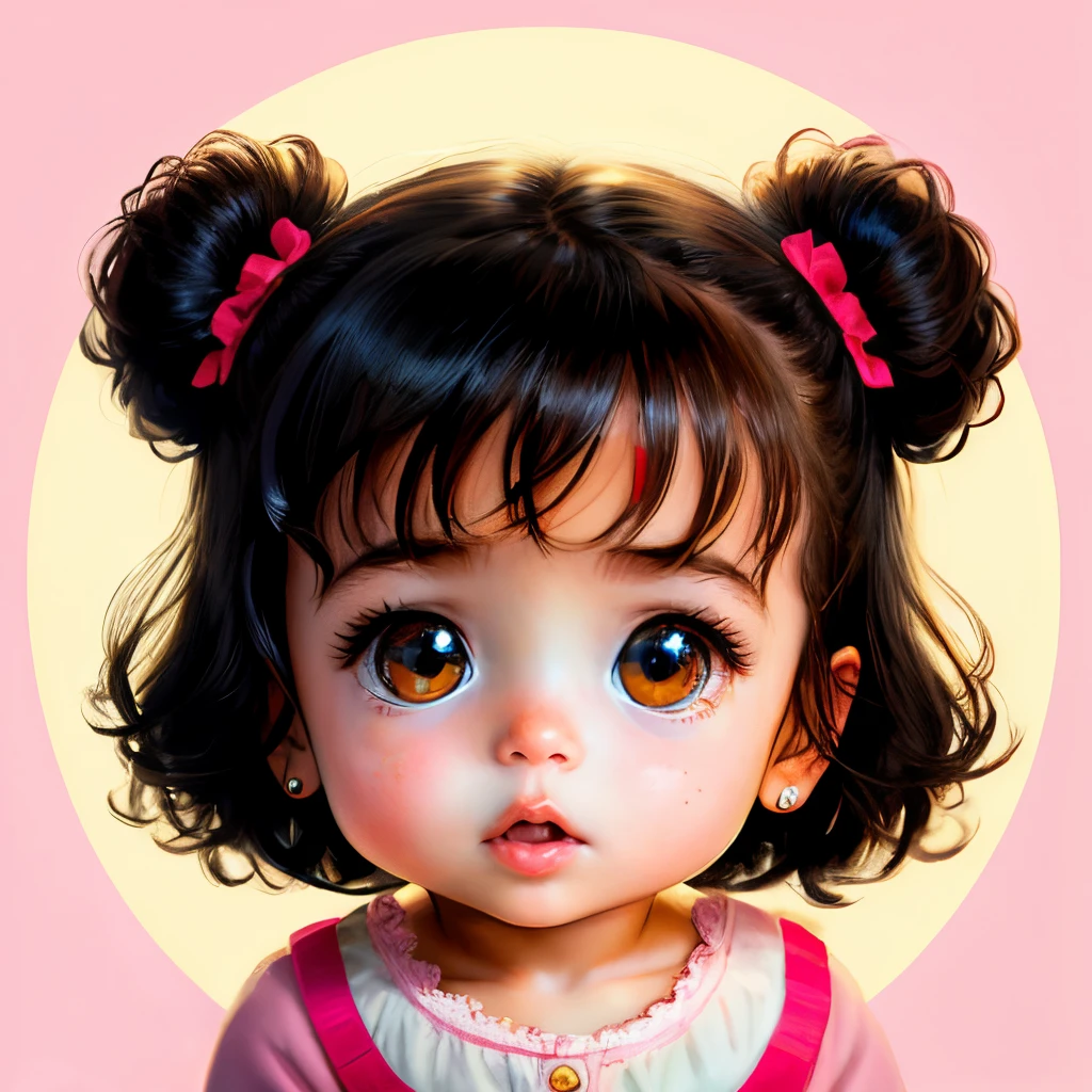 I would like a cartoon of a baby girl's face, negra, cabelo cacheado, olhos escuros