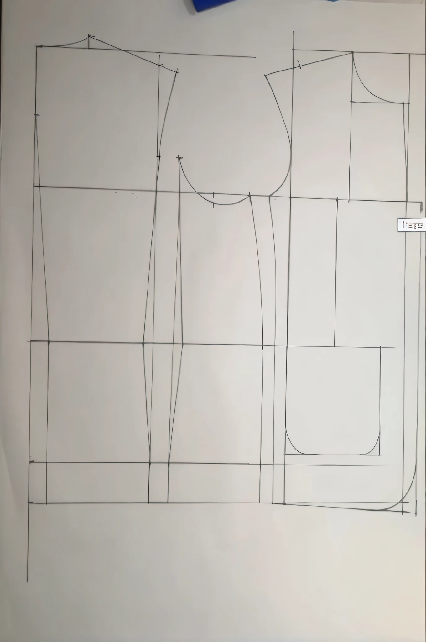 un primer plano de un dibujo de un vestido sobre una mesa, Technical sketch, Dibujo de contorno, Front spelling, Proporciones desactivadas, thick line drawing, Contorno grueso, line drawing, dibujo lineal, Dibujo de planos, boceto de esquema, with implicit lines, accurately drawn details, Technical drawings, one-line drawing, technical drawing, Boceto lineal, dibujo por ordenador, Dibujo simple