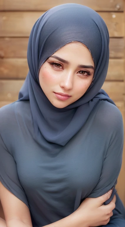 dressed modestly, (photo realistic:1.4), (hyper realistic:1.4), (realistic:1.3), (smoother lighting:1.05), (increase cinematic lighting quality:0.9), 32K, 1 muslim girl, 20yo muslim girl wearing hijab, realistic lighting, backlighting, light on face, ray trace, (brightening light:1.2), (Increase quality:1.4), (best quality real texture skin:1.4), finely detailed eyes, finely detailed face, finely quality eyes, (joy, blush), (tired and sleepy and satisfied), face closeup, t-shirts, (Increase body line mood:1.1), (Increase skin texture beauty:1.1)