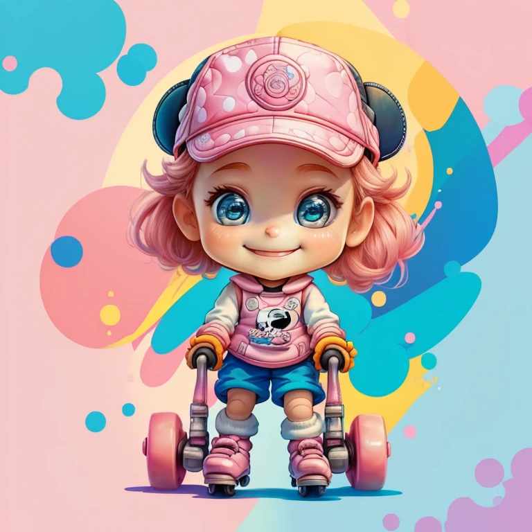 ) ((((cute baby girl with rollerblades and a pink cap smiling) ((Mikey)) - Criador: Walt Disney2023) ), ,, ( Walt Disney acolchoamento ,multidimensional geometric wall PORTRAIT, arte, Chibi,
Yang08k, lindo, Colouring,Rose
Primary works, qualidade superior, melhor qualidade, Arte Oficial, Beautiful and Aesthetic,)) ), ,,  Walt Disney acolchoamento ,multidimensional geometric wall PORTRAIT, arte, Chibi,
Yang08k, lindo, (Colouring, rosa), amarelo ,azul ,vermelho e branco)
Primary works, qualidade superior, melhor qualidade, Arte Oficial, Beautiful and Aesthetic,