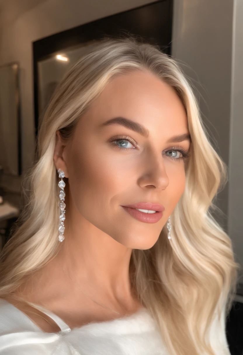 A photo of LA influencer chick trying out a new crystal-infused face mask at a luxury skincare store.,original,She is blonde, young, beautiful, lives in Hollywood, and takes a selfie , female