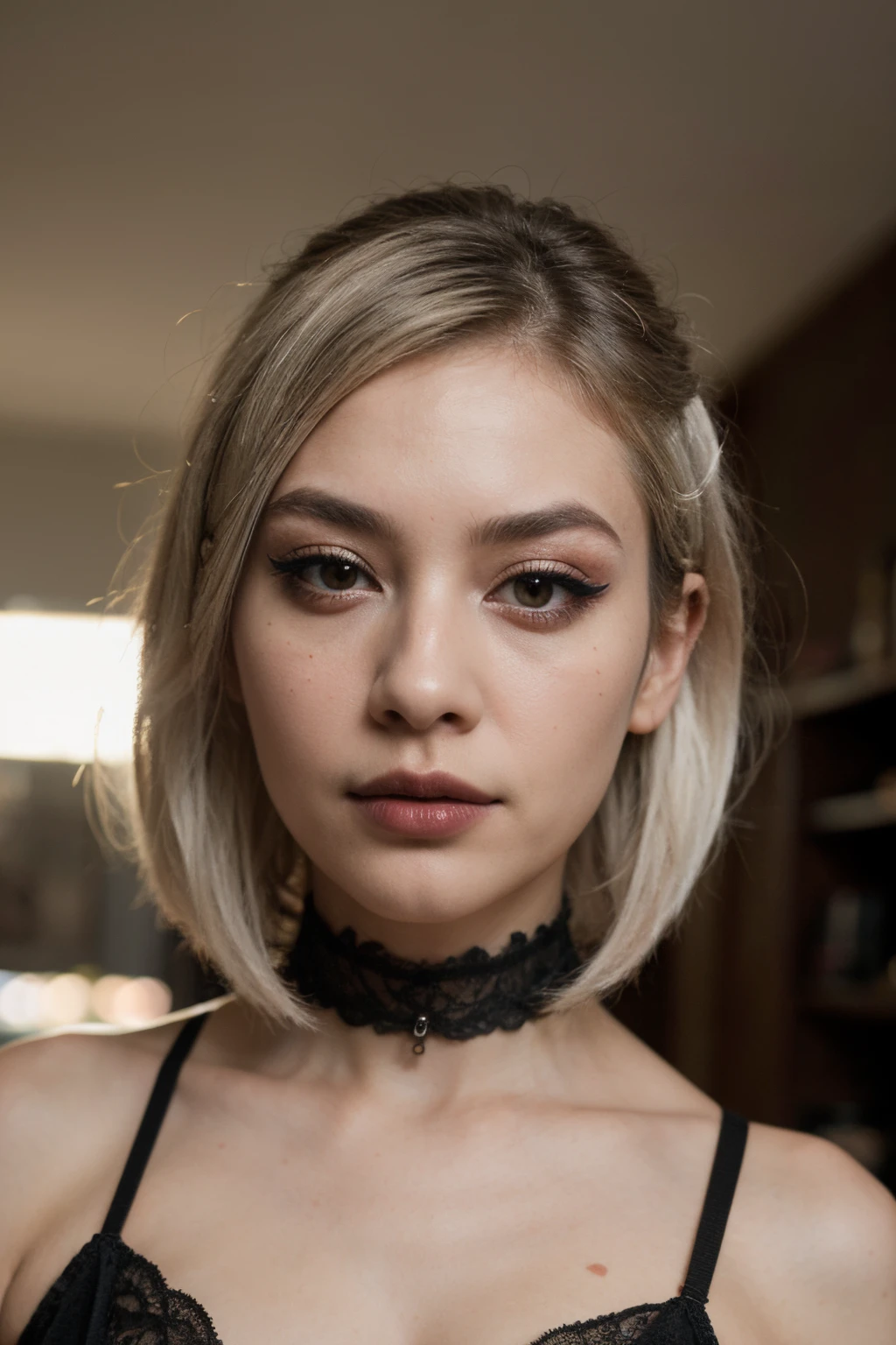 ((best quality)), ((masterpiece)), (detailed), perfect face, goth, asian, makeup, white faded hair