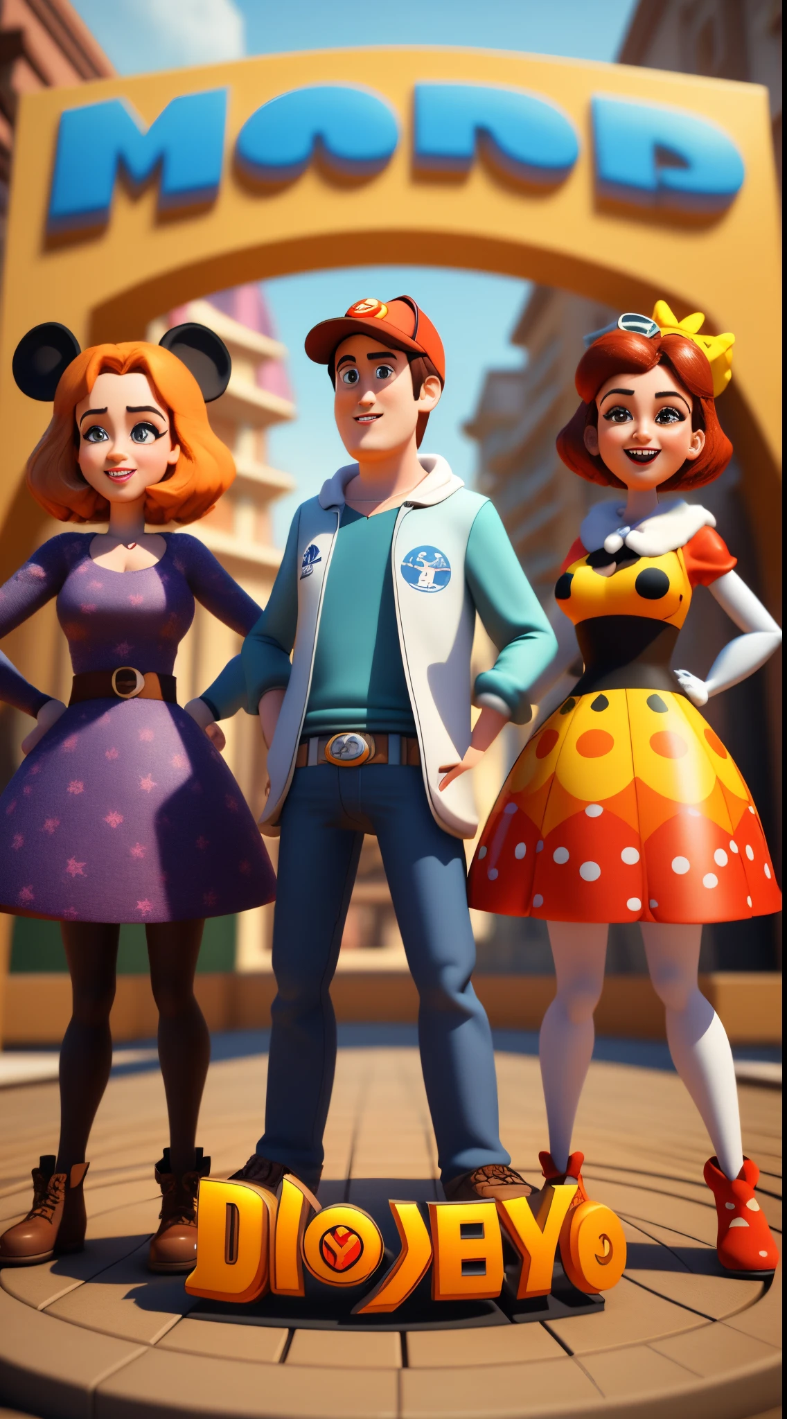 poster estilo Disney Pixar com personagens 3d