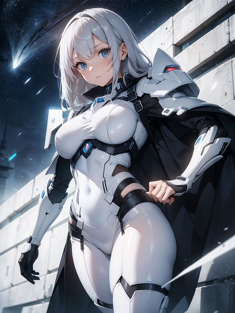 Woman in white suit holding sword, Mecha Iron White Futuristic Armor Clean Modern Simple Elegant, Porcelain Cyborg Armor, SF Women's Army