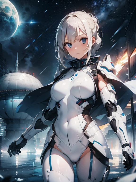 Woman in white suit holding sword, Mecha Iron White Futuristic Armor Clean Modern Simple Elegant, Porcelain Cyborg Armor, SF Women's Army