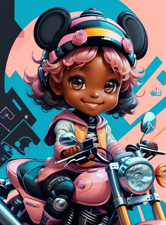 ) ((((cute black baby girl with pink motorcycle helmet smiling) ((Mikey)) - Criador: Walt Disney2023) ), ,, ( Walt Disney acolchoamento ,multidimensional geometric wall PORTRAIT, arte, Chibi,
Yang08k, lindo, Colouring,Rose
Primary works, qualidade superior, melhor qualidade, Arte Oficial, Beautiful and Aesthetic,)) ), ,,  Walt Disney acolchoamento ,multidimensional geometric wall PORTRAIT, arte, Chibi,
Yang08k, lindo, (Colouring, rosa), amarelo ,azul ,vermelho e branco)
Primary works, qualidade superior, melhor qualidade, Arte Oficial, Beautiful and Aesthetic,