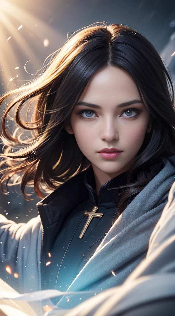photorealistic, (Masterpiece:1.5), concept-art, intricately details, highly detailed, rendering by octane, 8K, unreal-engine, dynamic poses, Best quality at best, A high resolution, (photorealistic face:1.1), (Hyper-realistic:1.1), ((full_Body)), perfect eyes,(shiny skins:1.2), long flowing hair, (((perfect hand))), (very highly detailed background), ((Dynamic background) ), ((whirlwinds)), (light rays), ((1girll)), is wearing cassock, (((Flowing cloak))), ((Detailed eyes, High quality eyes, High quality face)), (Extremely complex robes, Magic robes), short detailed hair, Cast lightning, electricity, Spin ice and snow, Radiant force, Water, smog, magic, ((Dramatic)), Epic, battlefield, depth of fields, Background bokeh, 4K, gothic, ashes, Particle, Wide range view,
