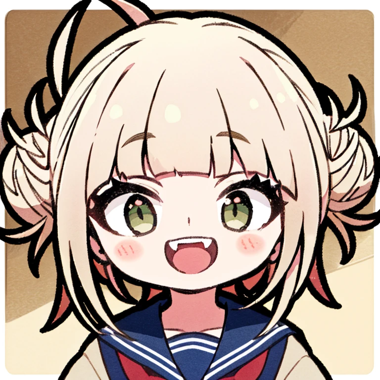 obra prima、qualidade superior、soio、Um rosto detalhado、Toga Himiko、olhos amarelos、alto detalhe、random environment、random poses、estilo anime、um sorriso