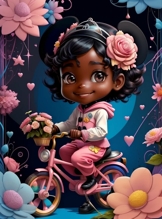 ) ((((cute black baby girl with pink bike and flowers smiling) ((Mikey)) - Criador: Walt Disney2023) ), ,, ( Walt Disney acolchoamento ,multidimensional geometric wall PORTRAIT, arte, Chibi,
Yang08k, lindo, Colouring,Rose
Primary works, qualidade superior, melhor qualidade, Arte Oficial, Beautiful and Aesthetic,)) ), ,,  Walt Disney acolchoamento ,multidimensional geometric wall PORTRAIT, arte, Chibi,
Yang08k, lindo, (Colouring, rosa), amarelo ,azul ,vermelho e branco)
Primary works, qualidade superior, melhor qualidade, Arte Oficial, Beautiful and Aesthetic,