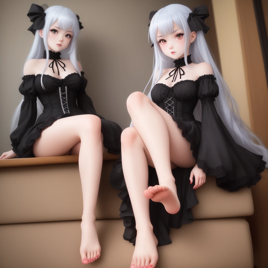 Gothic girl showing her feet in anime style