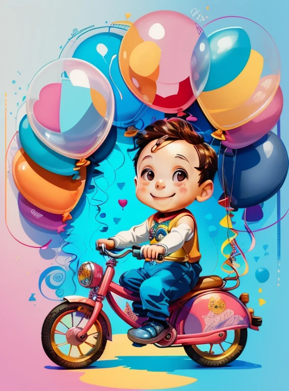 ) ((((cute baby boy with a bike and ballons smiling) ((Mikey)) - Criador: Walt Disney2023) ), ,, ( Walt Disney acolchoamento ,multidimensional geometric wall PORTRAIT, arte, Chibi,
Yang08k, lindo, Colouring,Rose
Primary works, qualidade superior, melhor qualidade, Arte Oficial, Beautiful and Aesthetic,)) ), ,,  Walt Disney acolchoamento ,multidimensional geometric wall PORTRAIT, arte, Chibi,
Yang08k, lindo, (Colouring, rosa), amarelo ,azul ,vermelho e branco)
Primary works, qualidade superior, melhor qualidade, Arte Oficial, Beautiful and Aesthetic,